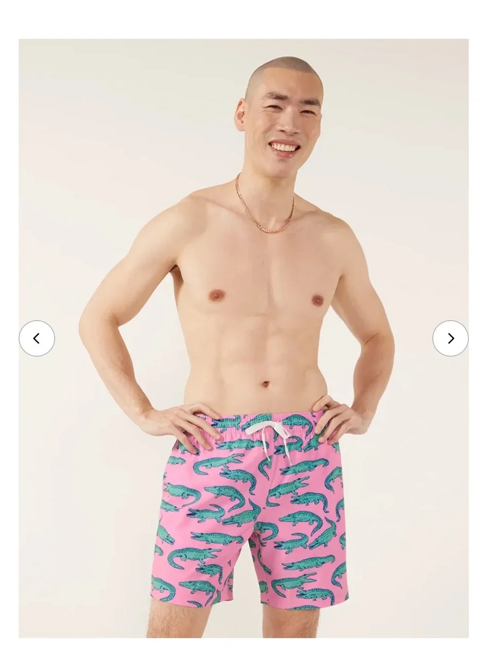 chubbies Pink Swim Board Shorts with Green Crocodile Print